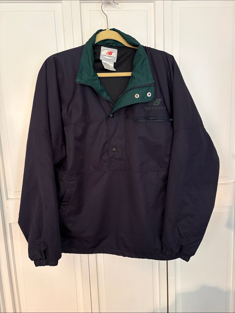 New Balance Navy Pullover Windbreaker with Green Collar